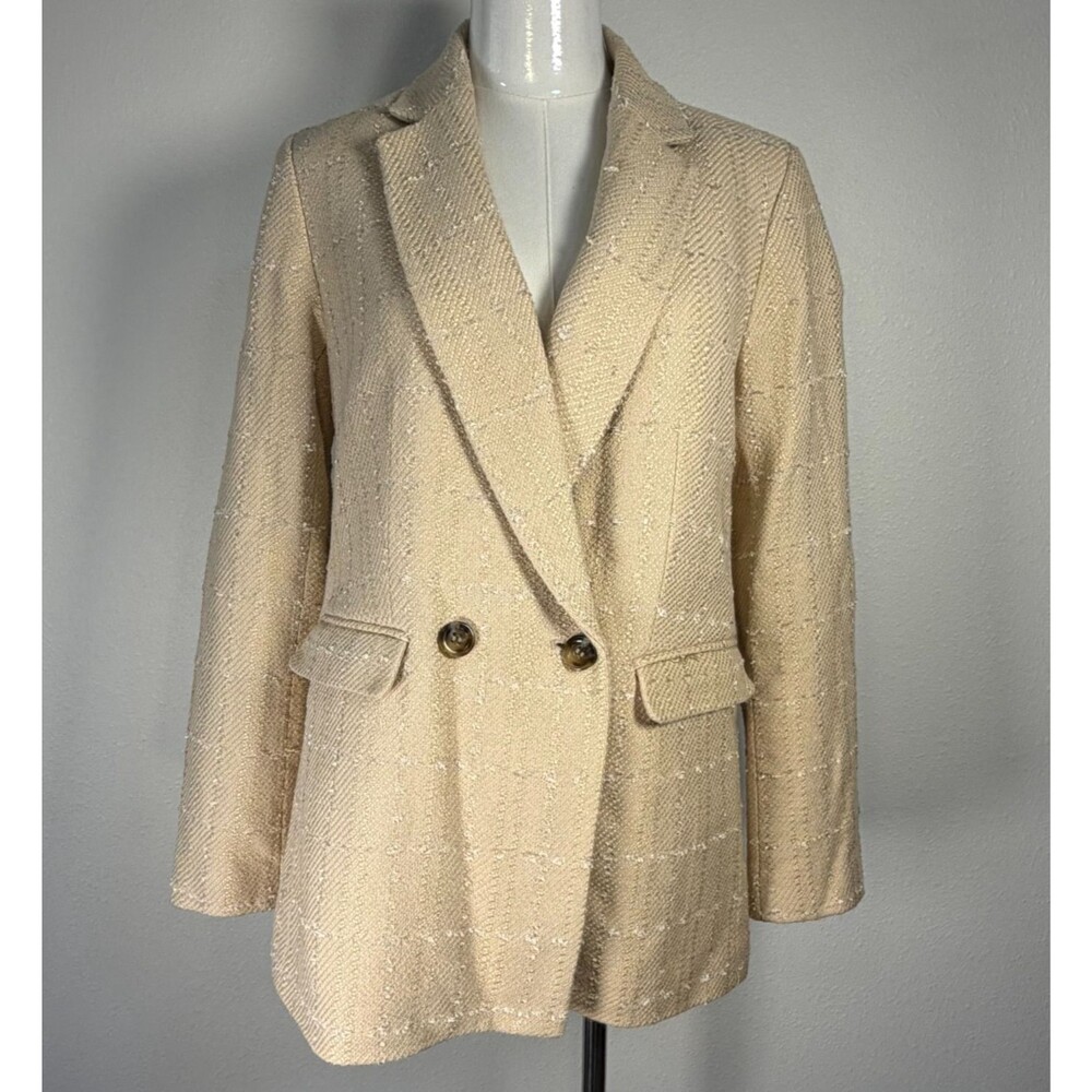 Ann Taylor Blazer Women’s 4 Beige Tweed Double Breasted Textured Button Front